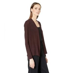 Eileen Fisher Brown Wool textured Shaped Open Cardigan sz XL